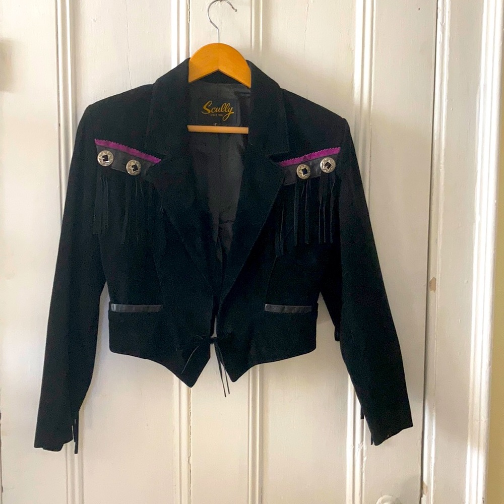 SOLD Vintage Black and Purple Suede Fringe Jacket